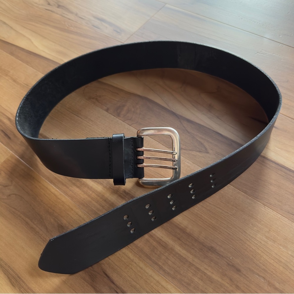 Y2K Black Leather Women’s Belt with Silver solid brass Buckle
